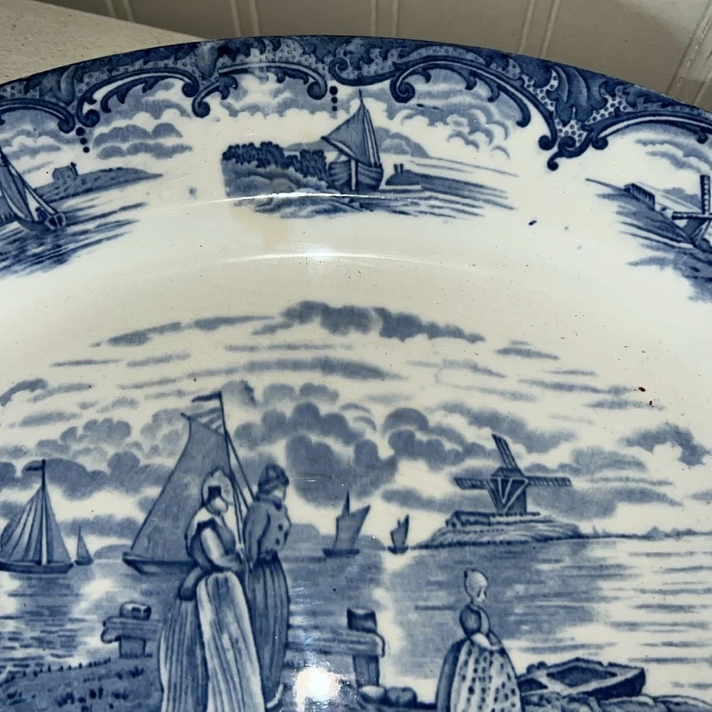 Antique Wedgwood Hague England blue delft Holland Dutch windmill platter